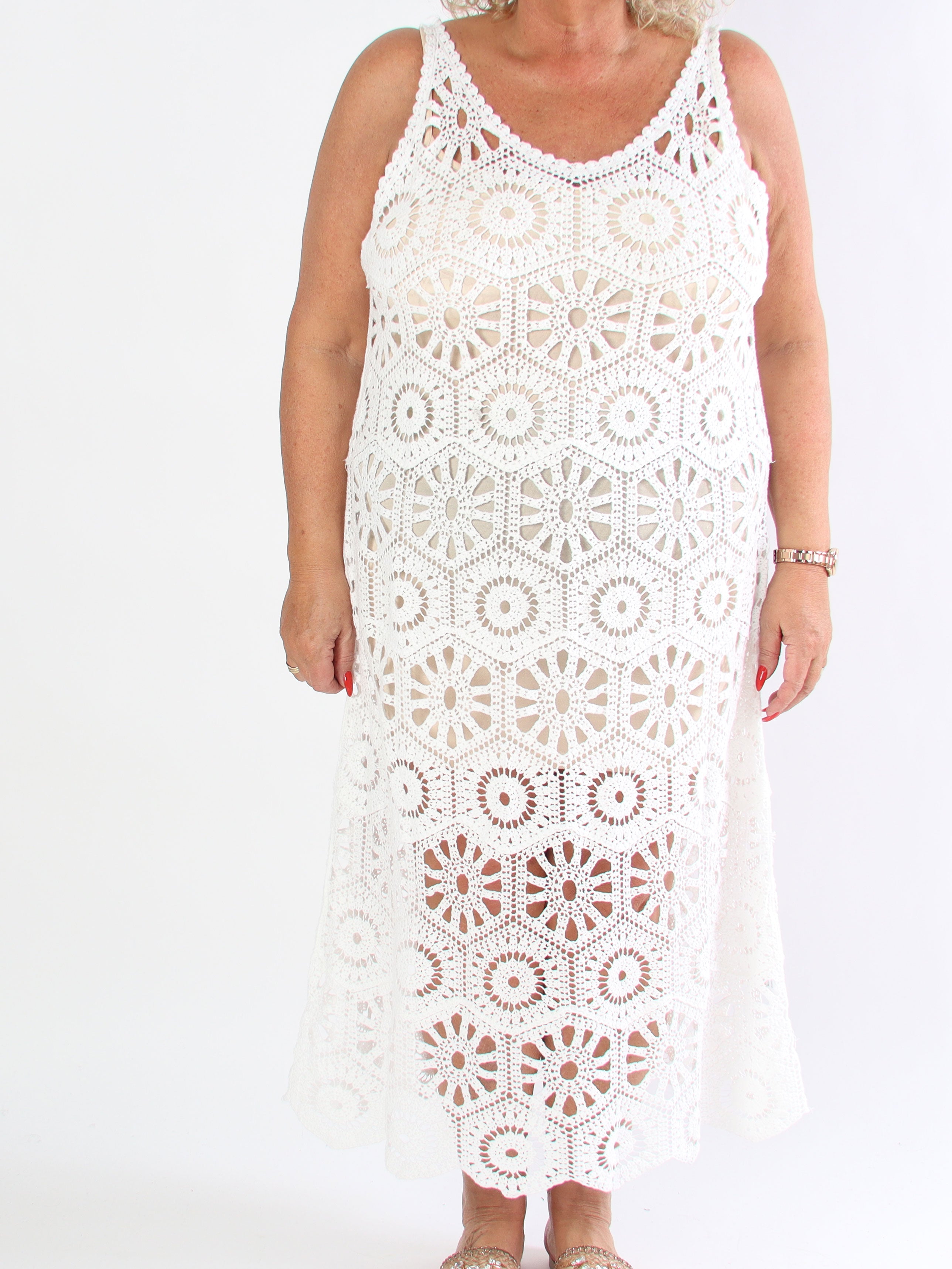 Lea - Lång virkad plus size-bandklänning i bomull